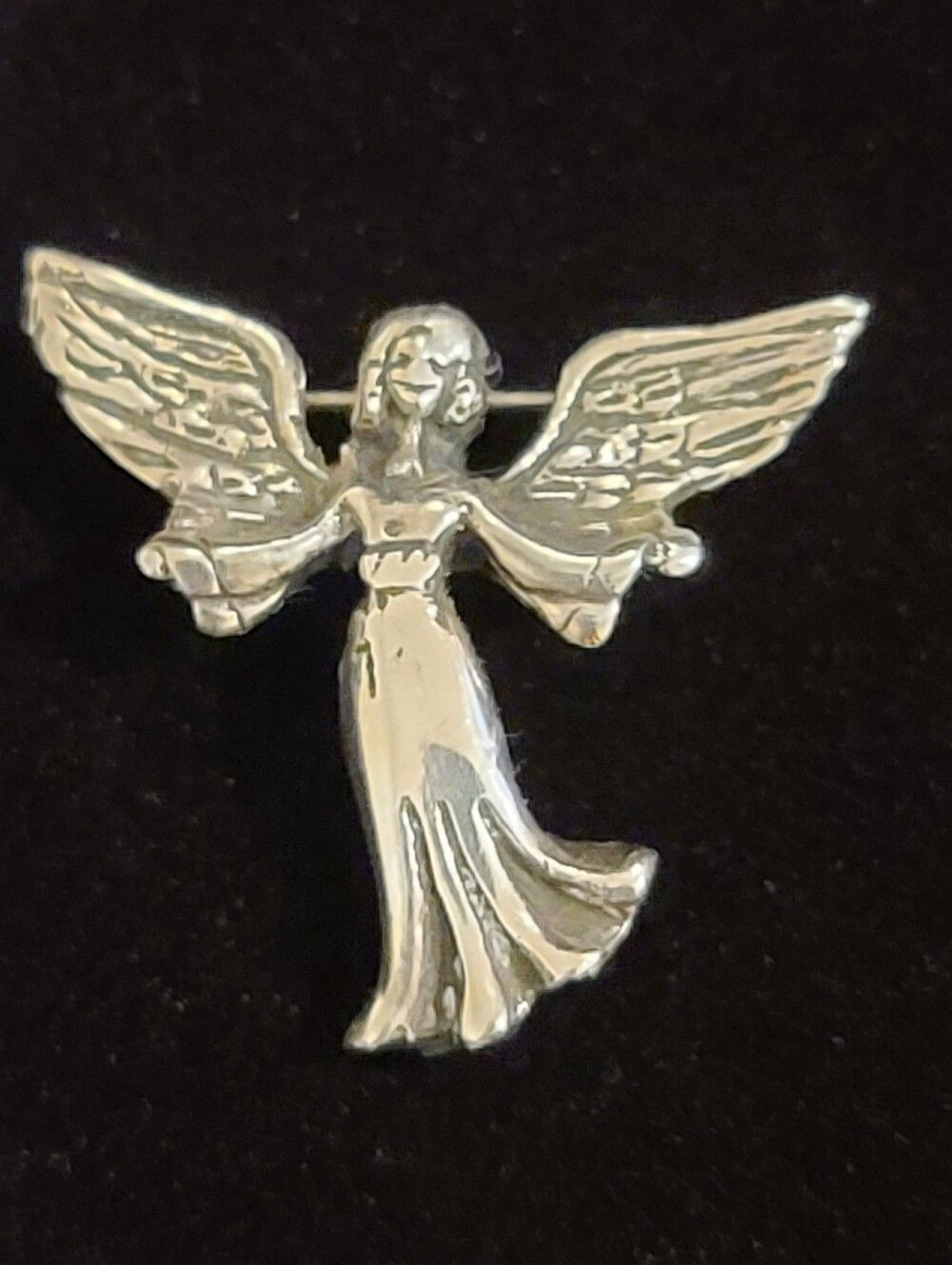 VTG Sterling Silver Guardian Angel Pin with Wings Outstretched Hands 925 Mexico